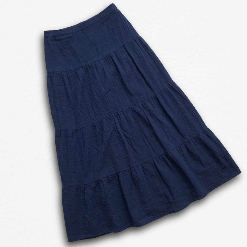 Magaschoni Navy Blue Tiered Maxi Skirt
